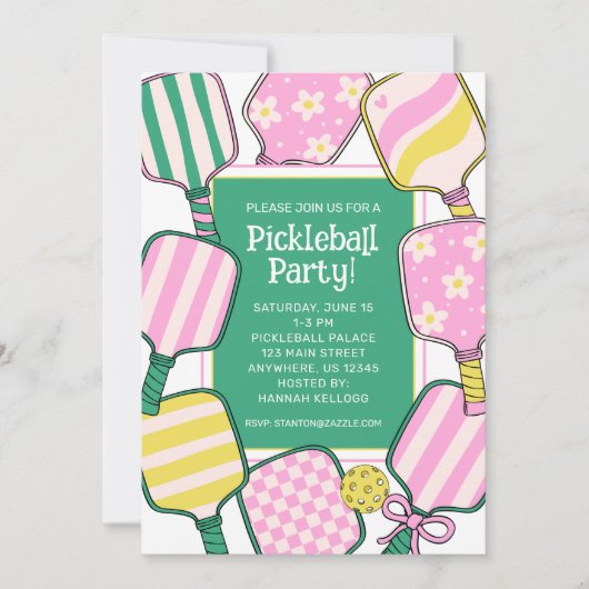 Invitation Pickleball rose et jaune (Devant)