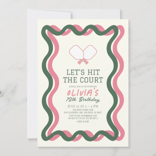 Invitation Pickleball rose et vert Vavy Frame fille Anniversa (Devant)