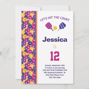 Invitation Pickleball rose et violet fête du jour + RSVP