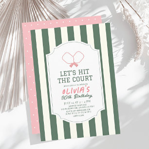 Invitation Pickleball Rose & Green Stripes Adulte Anniversair