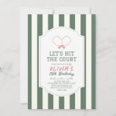 Invitation Pickleball rose & Green Stripes Fille Anniversaire (Devant)