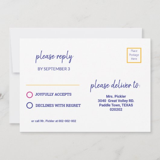 Invitation Pickleball rose néon et violet B jour + RSVP Invit (Dos)