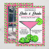 Invitation Pickleball Shower Dinks & Drinks Pink Honeycomb (Devant / Derrière)