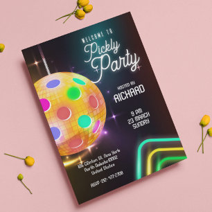 Invitation Pickleball Sports Neon Thème Disco ball Party