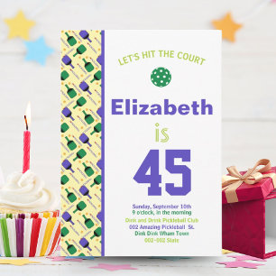 Invitation Pickleball vert et violet fête d'anniversaire