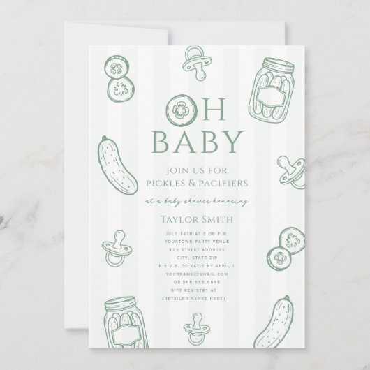 Invitation Pickles & Pacifiers Baby Shower Vert Neutre (Devant)