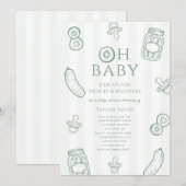 Invitation Pickles & Pacifiers Baby Shower Vert Neutre (Devant / Derrière)