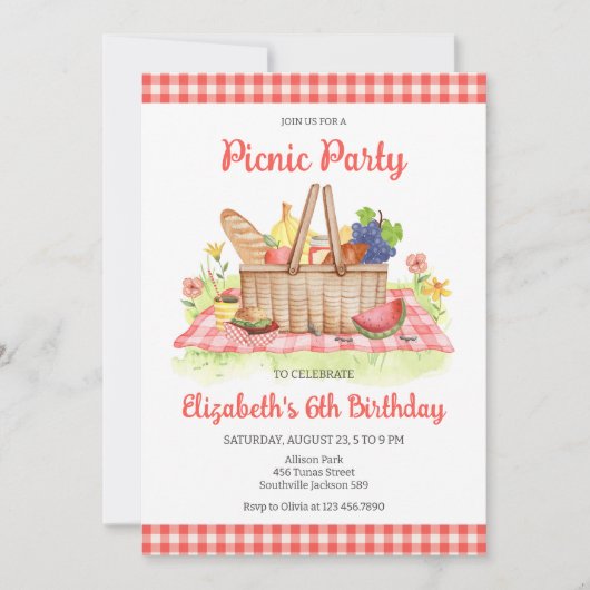 Invitation Picnic Birthday Party (Devant)