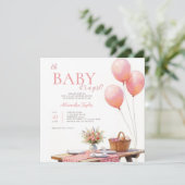 Invitation Picnic Wildflower Pink Balloons Girl Baby Shower (Debout devant)