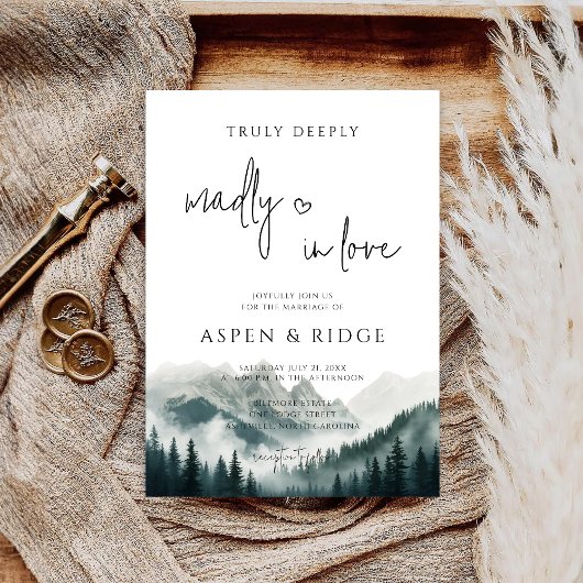 Invitation Pics de verdure Forêt brumeuse Aquarelle Mariage