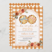 Invitation Pie Citrouille Pie Bleu Rose En vichy de la révéla (Devant / Derrière)