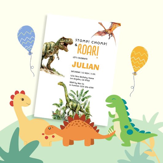 Invitation Pié Paf Rugissement Dinosaure Tirex Anniversaire