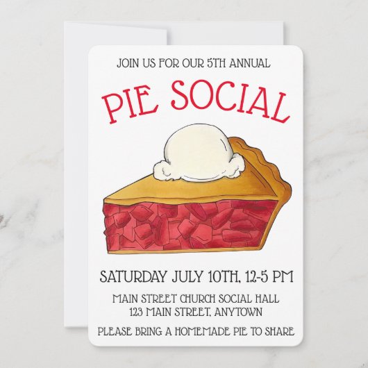 Invitation Pie Social Party Dessert Bake Vente fraise (Devant)