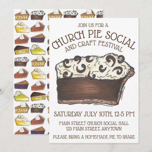 Invitation Pie Social Pi Day Party Dessert Bake Vente Slice (Devant / Derrière)