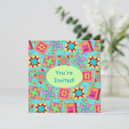 Invitation Pièce à patchs vert turquoise (Debout devant)