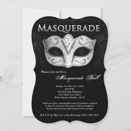 Invitation Pièce argentée de Halloween de costume de masque (Devant)