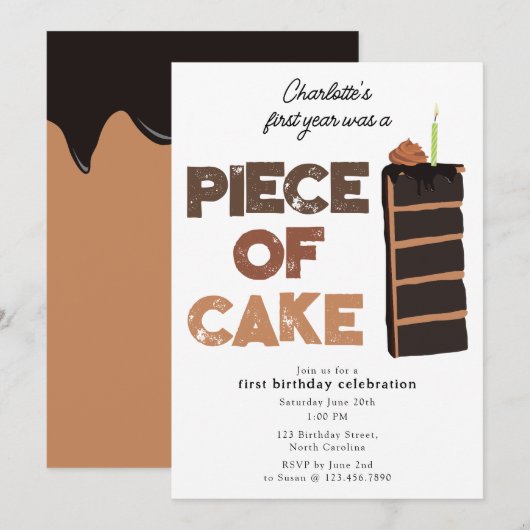 Invitation Piece de Gâteau 1er Premier Anniversai (Devant / Derrière)