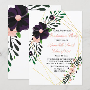 Invitation Pièce de Graduation fleurie violette du cadre d'or
