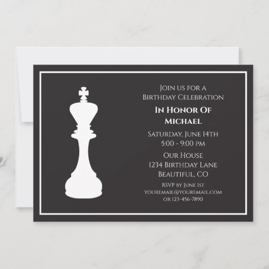 Invitation Pièce d'échecs noir et blanc sophistiquée Annivers (Devant)