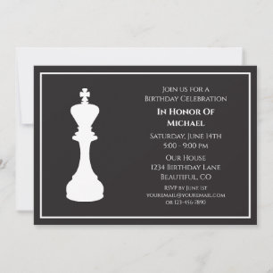 Invitation Pièce d'échecs noir et blanc sophistiquée Annivers