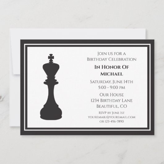 Invitation Pièce d'échecs noir et blanc sophistiquée Annivers (Devant)
