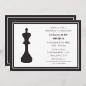 Invitation Pièce d'échecs noir et blanc sophistiquée Annivers (Devant / Derrière)