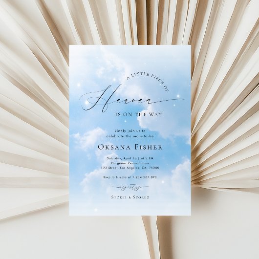 Invitation Piece of Heaven Blue Sky Clouds Boy Baby Shower