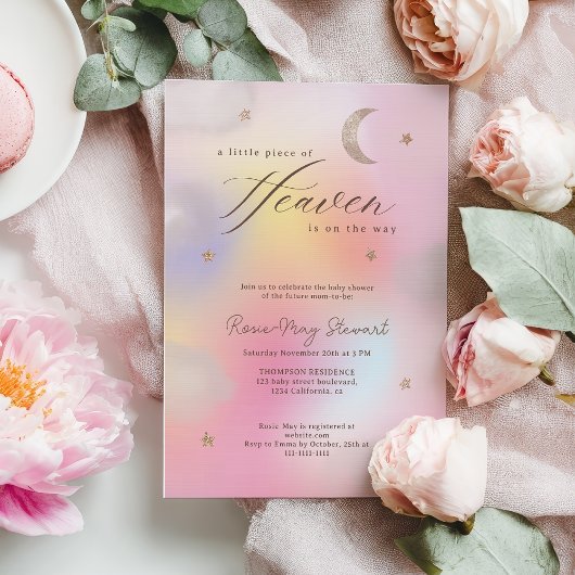 Invitation Piece of Heaven Celestial Holographic Baby Shower
