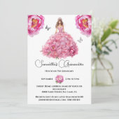 Invitation Pièce rose Quinceañera fleurs florales (Debout devant)