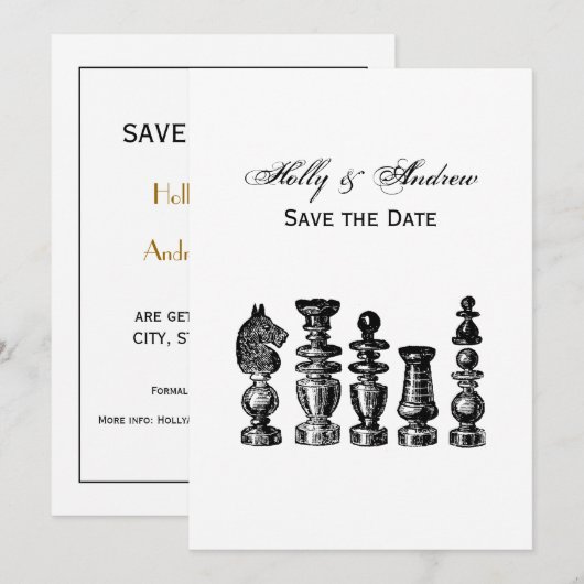 Invitation Pièces de jeu d'échecs Art Vintage (Devant / Derrière)