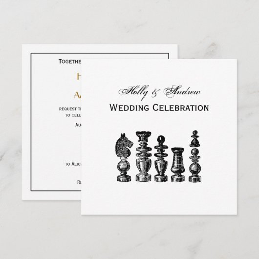 Invitation Pièces de jeu d'échecs Art vintage (Devant / Derrière)