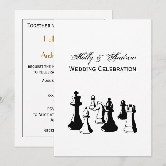 Invitation Pièces de Jeu d'Échecs Art Vintage #2 (Devant / Derrière)