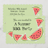 Invitation Pièces de pastèque vert BBQ d'été horizontal (Devant / Derrière)