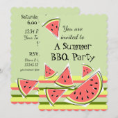 Invitation Pièces de pastèque Vert Été BBQ bande verticale (Devant / Derrière)