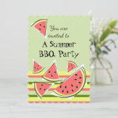 Invitation Pièces de pastèque Vert Été BBQ bande verticale (Debout devant)