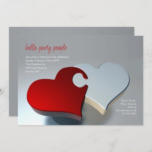 Invitation Pièces de Puzzle Deux Cœurs (Devant / Derrière)