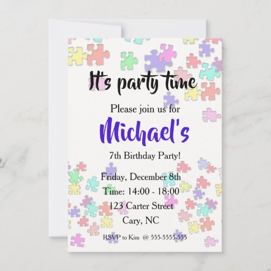 Invitation Pièces de puzzles colorés (Devant)