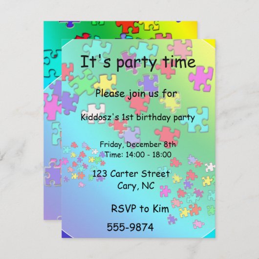 Invitation Pièces de puzzles multicolores (Devant / Derrière)