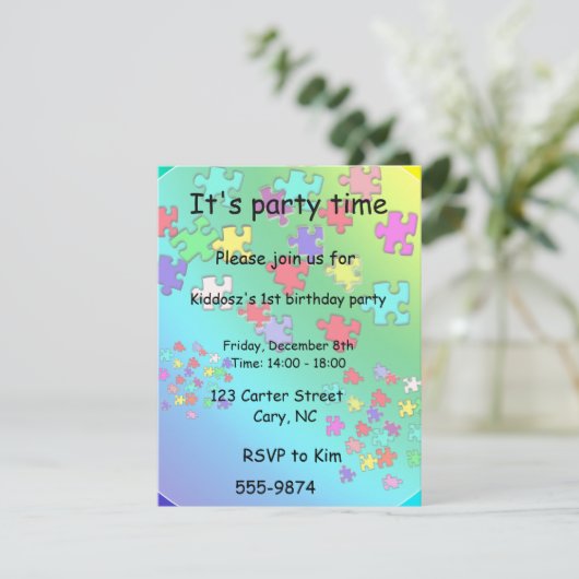Invitation Pièces de puzzles multicolores (Debout devant)