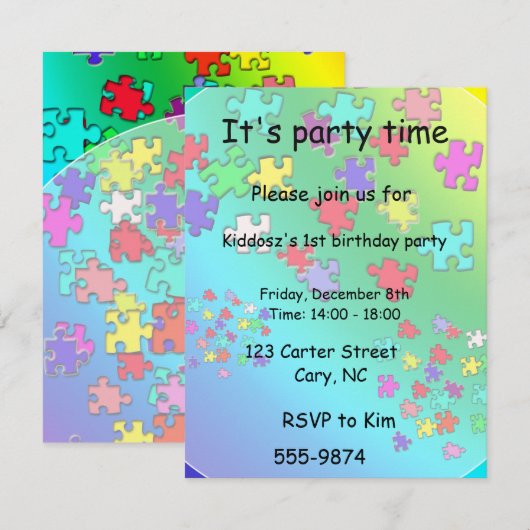 Invitation Pièces de puzzles multicolores (Devant / Derrière)