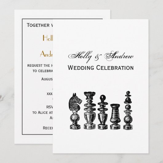 Invitation Pièces d'échecs Art Vintage (Devant / Derrière)