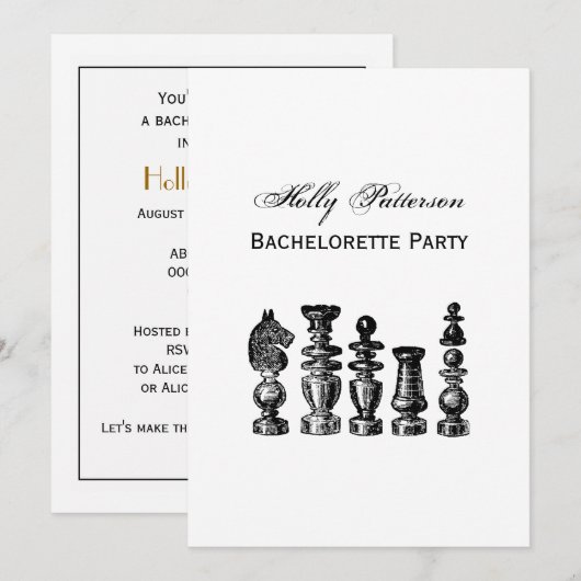 Invitation Pièces d'échecs Art Vintage (Devant / Derrière)