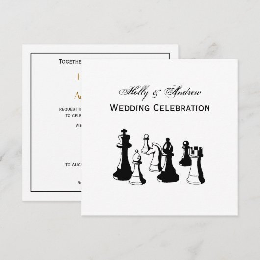 Invitation Pièces d'échecs Art Vintage #2 (Devant / Derrière)