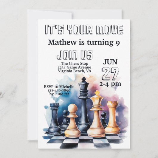 Invitation Pièces d'échecs Galaxy Chess moderne Anniversaire (Devant)