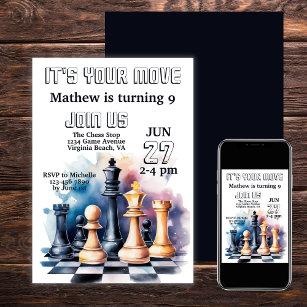 Invitation Pièces d'échecs Galaxy Chess moderne Anniversaire