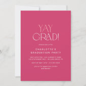 Invitation Pied moderne | Hot rose Yay Grad Graduation Party (Devant)