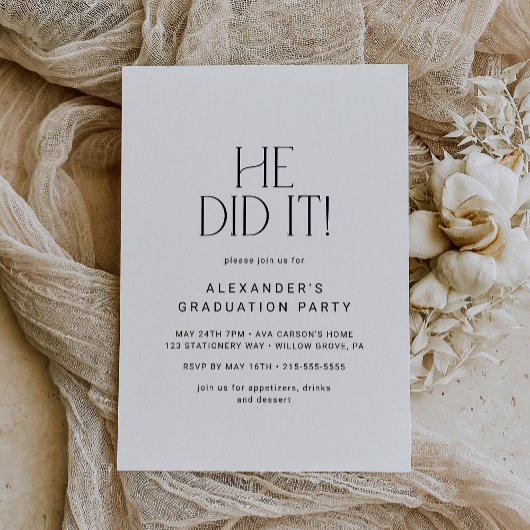 Invitation Pied moderne | Minimal Il L'A Fait Graduation Part