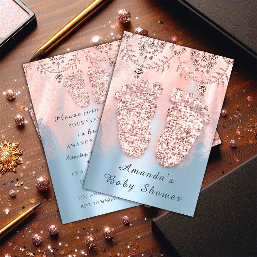 Invitation Pieds baby shower Argent fille garçon Royal Rose B