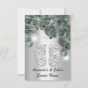 Invitation Pieds baby shower Rustique Green Grey Girl Garçon