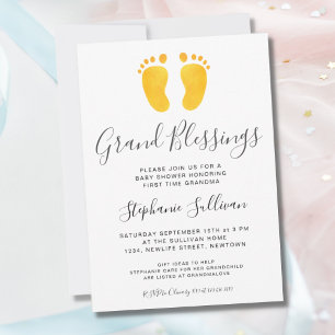Invitation Pieds bébé Baby shower grand-mère jaune